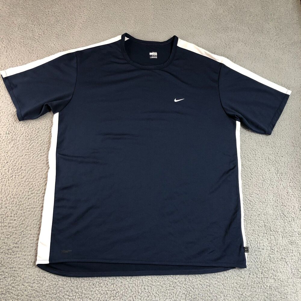 Nike Shirt Mens XXL Blue Fit-Dry Logo Athleisure Tee Crew Neck Training Sports